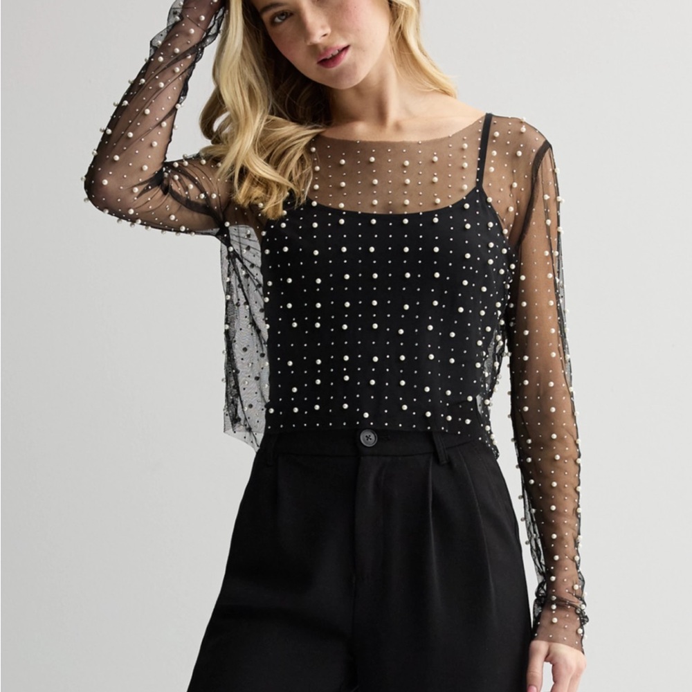 Elegant‎ Black Sheer Beaded Top